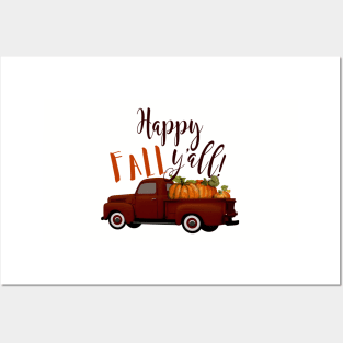 Happy Fall Y'all! Vintage Truck with Pumpkins Posters and Art